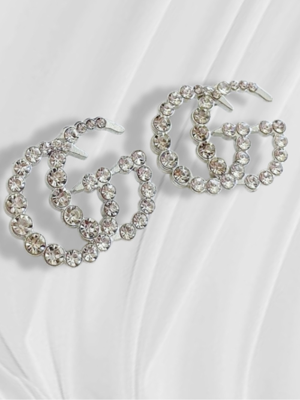 GG Crystal Double-Hoop Earrings - Silver Tone